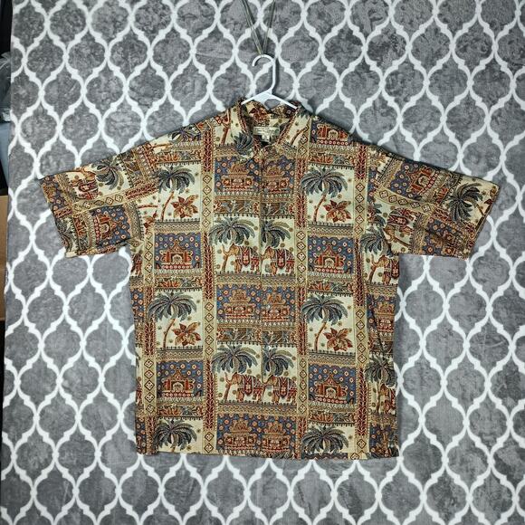 Tori Richard Hawaiian Shirt Men XL Elephant Palm Tree Safari Cotton Lawn - Picture 3 of 9